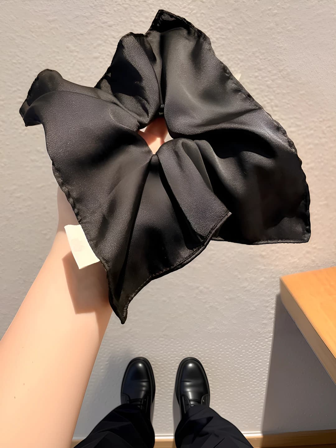 Black satin square scrunchie
