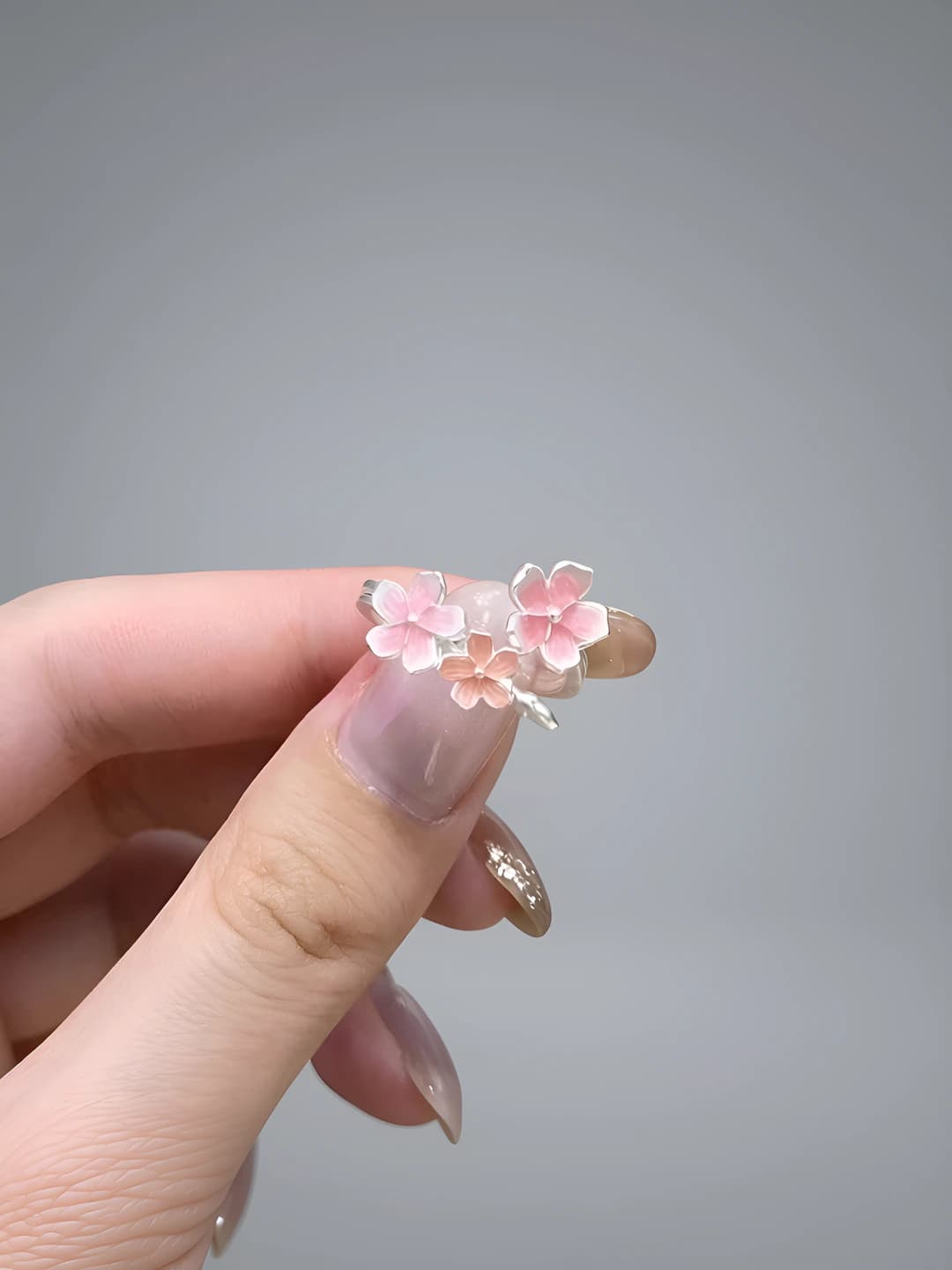 Women's adjustable open ring with cherry blossom flowers