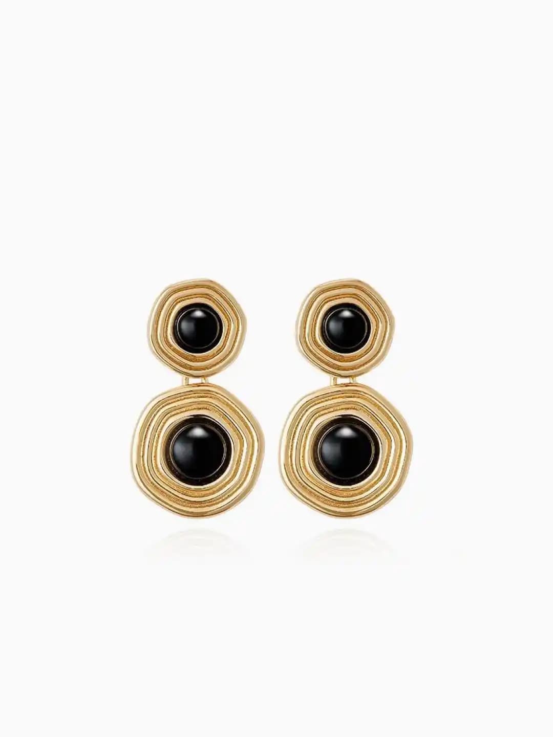 Women's metal earrings with geometric design in retro style, autumn-winter