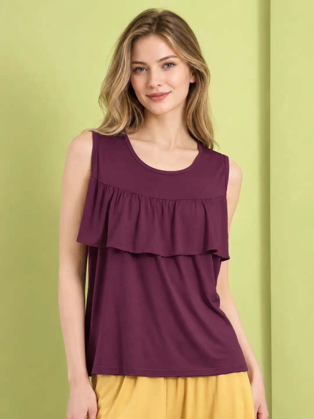 Women's modal tank top, plus size, loose fit, crew neck, mid-length, casual style