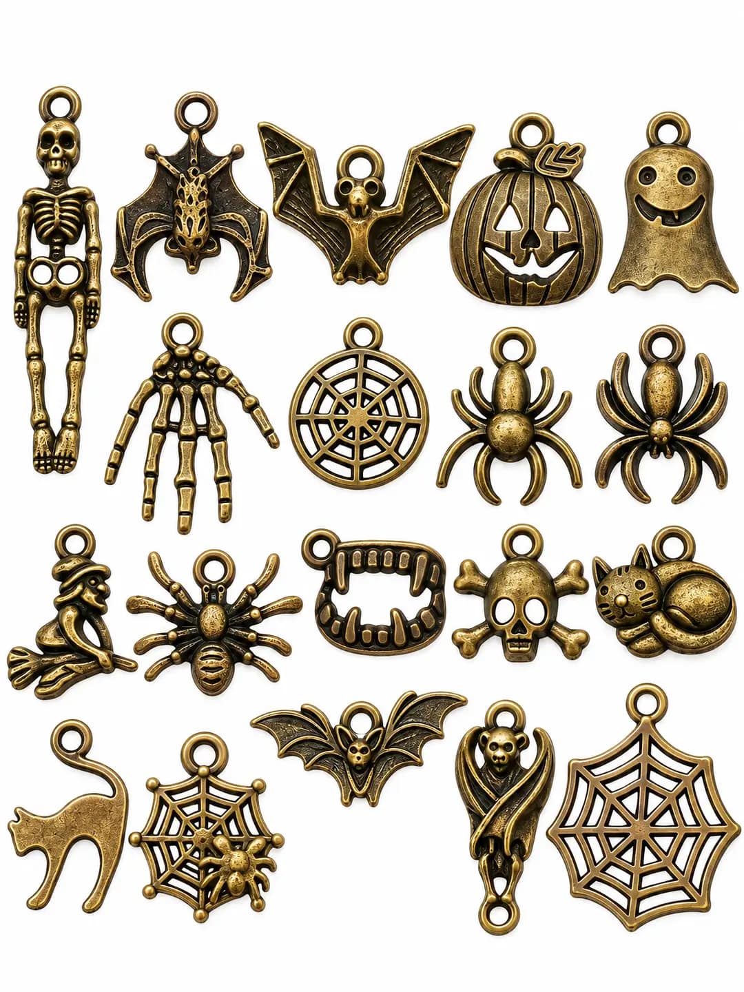 Ayollar uchun Halloween metall sharmlar: 20 ta aralash qadimiy yashil baqqa, xarba, qorvoq va shayton zargarlik buyumlari uchun