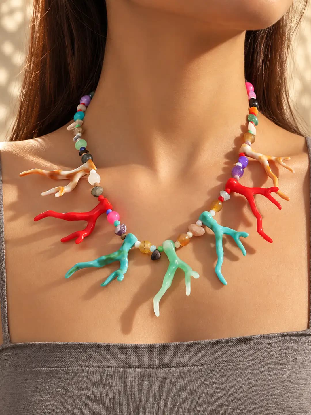 Women's handmade beaded necklace: acrylic, resin, U-shape, geometric, animal, 41-50 cm