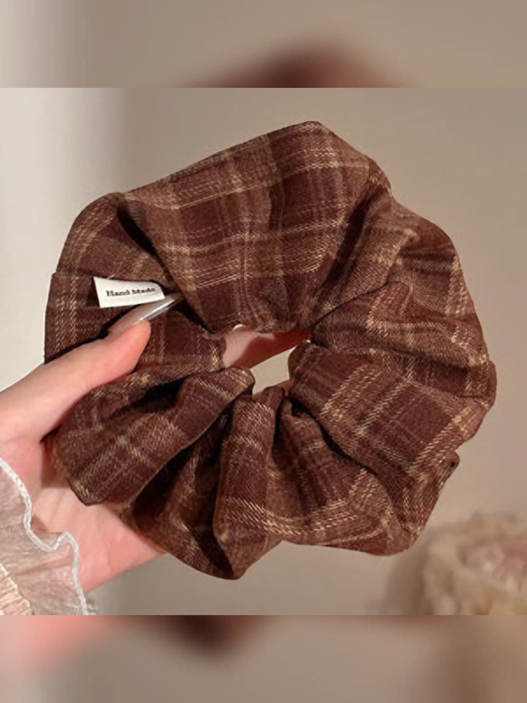 3# Coffee plaid hair tie 14 cm