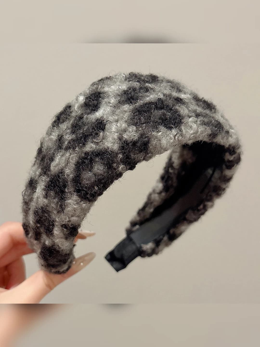 Leopard fleece [grey] wide headband