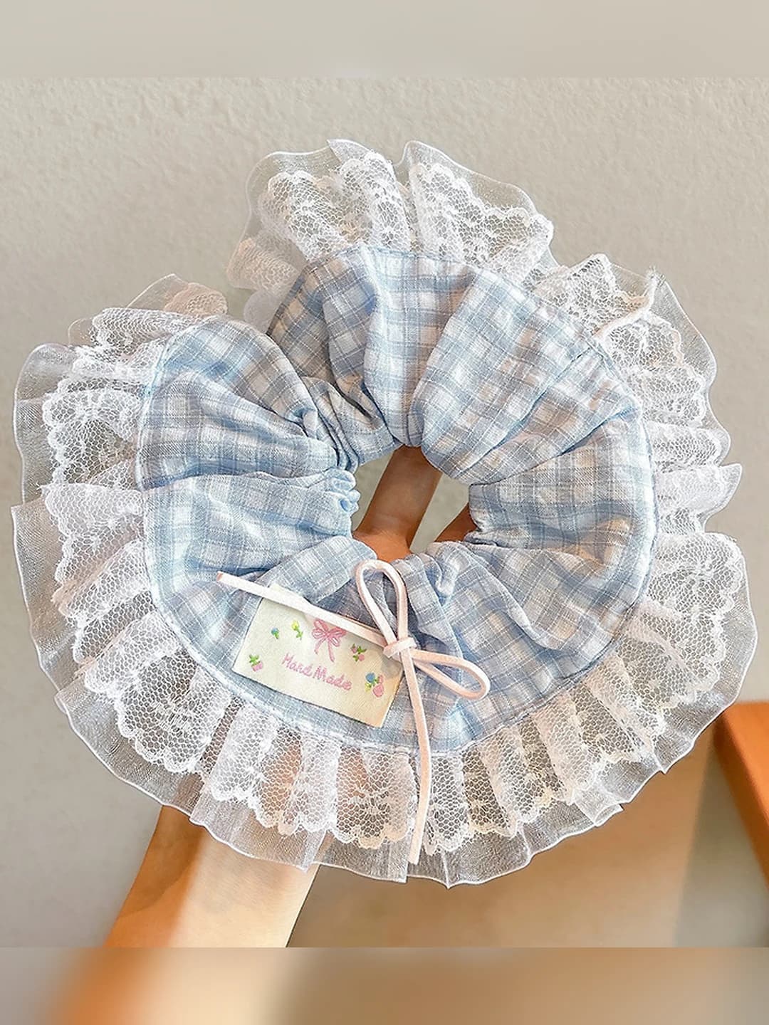 3# Blue plaid hair tie ~20 cm