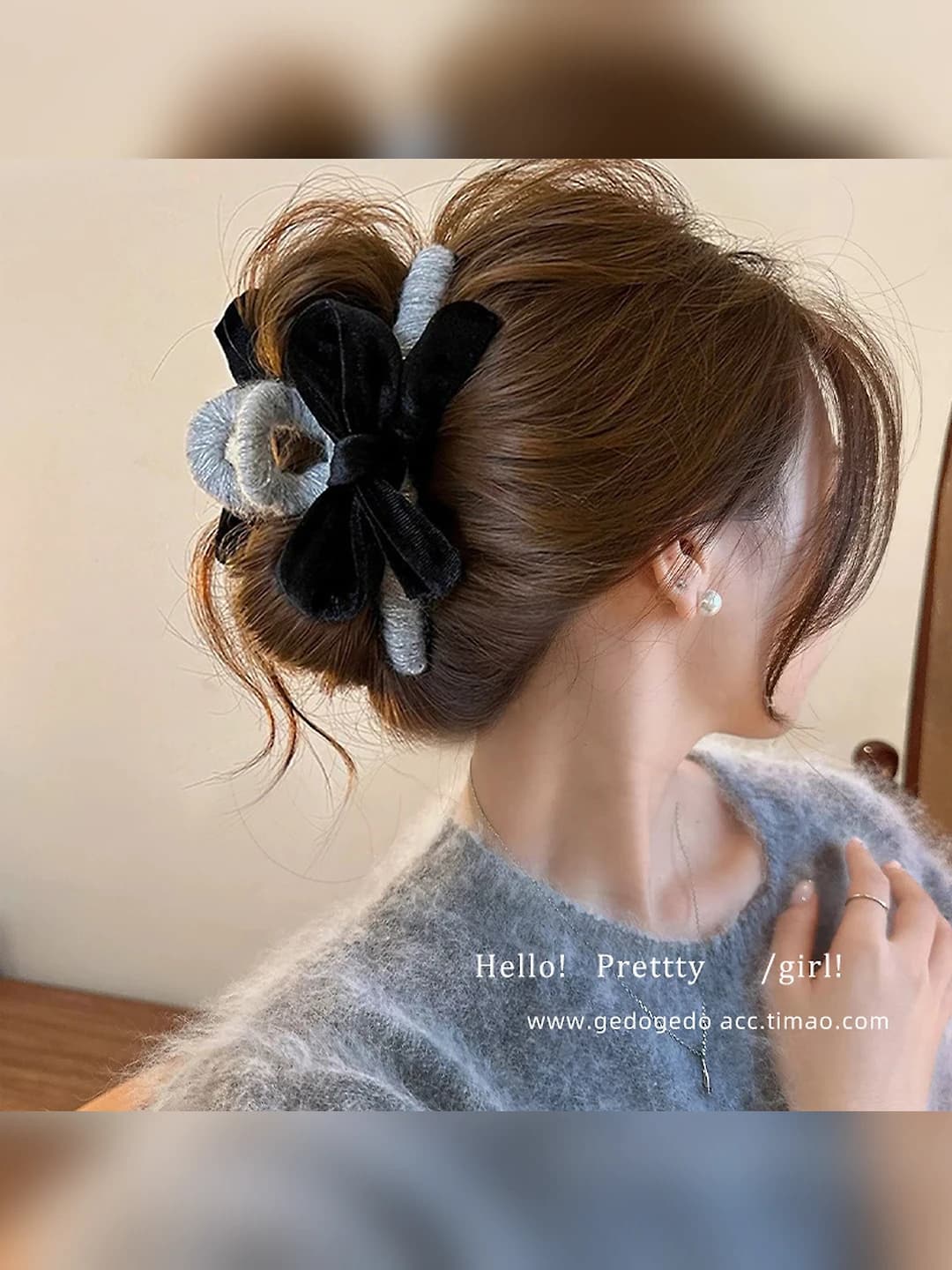1# Qora velvet bow qisqich, ~13 cm