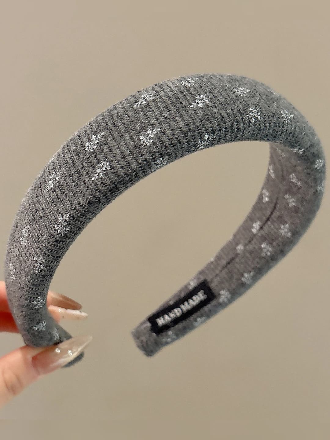 Grey - floral retro headband, width 3 cm