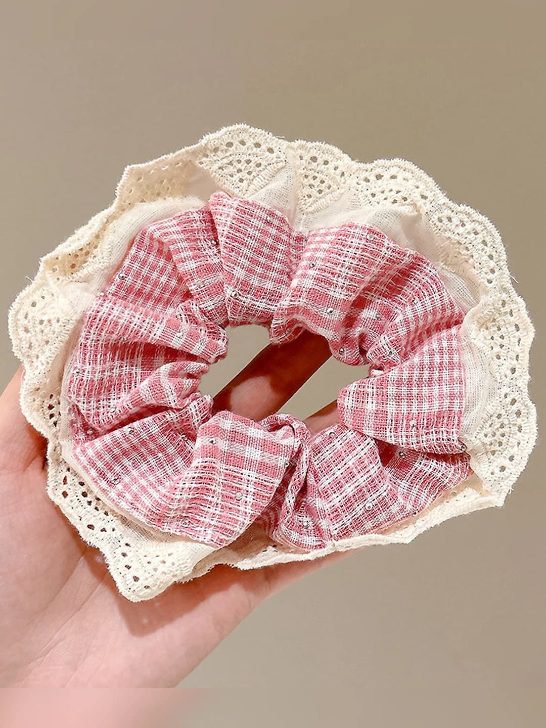 Pink plaid rhinestone 13 cm