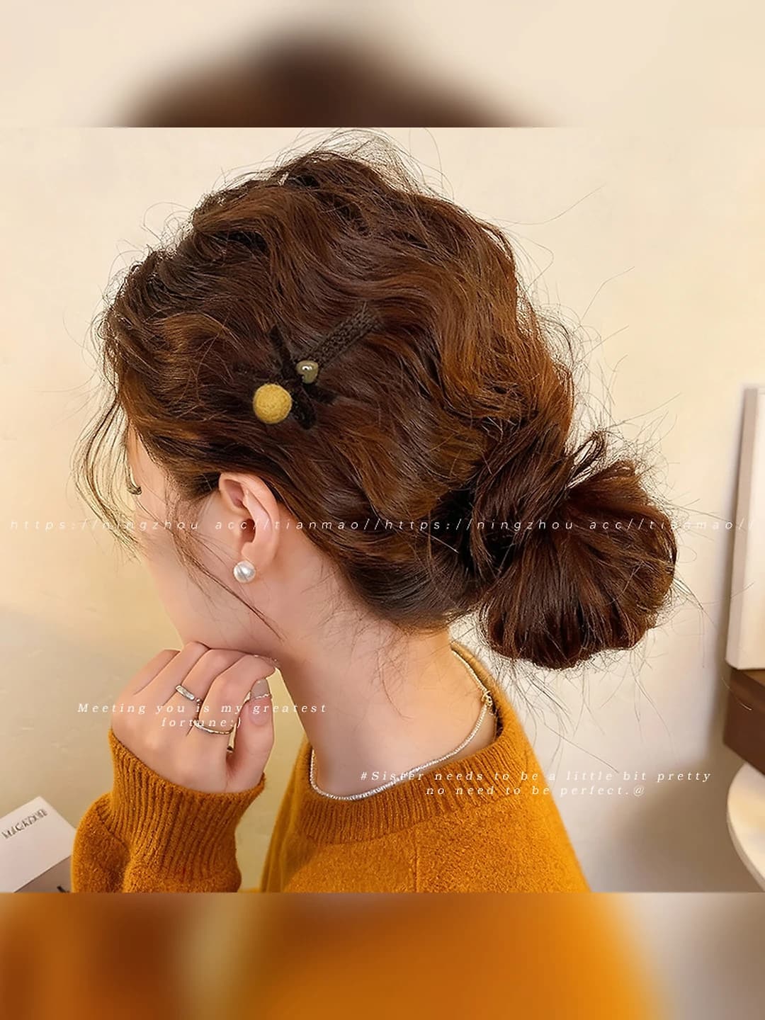2# Yellow pom bow 7.5 cm
