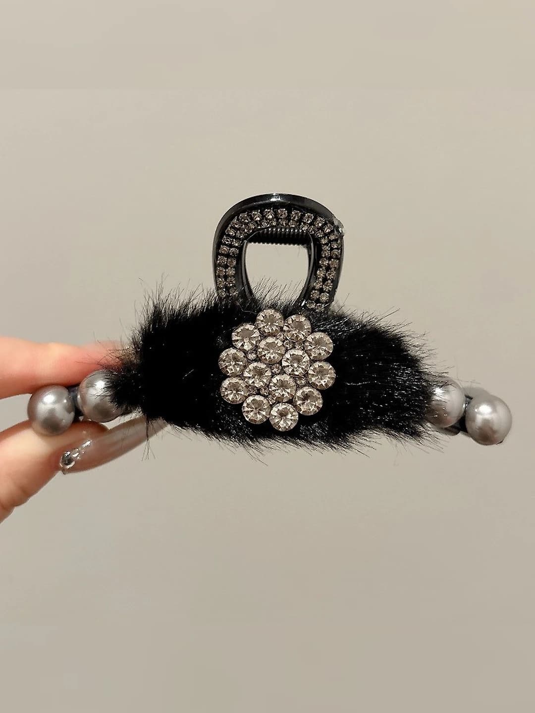 13# Black mink diamond flower claw clip 11 cm