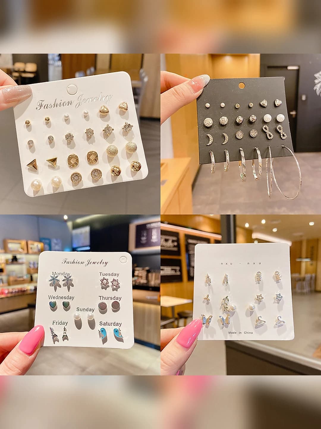 Women's geometric set of earrings with imitation pearls, Korean-Japanese style, simple and luxurious