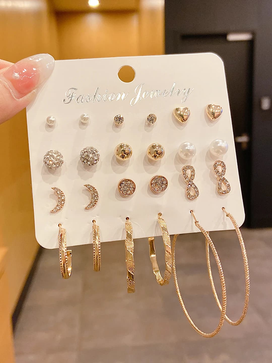 12-piece set, large hoops, gold