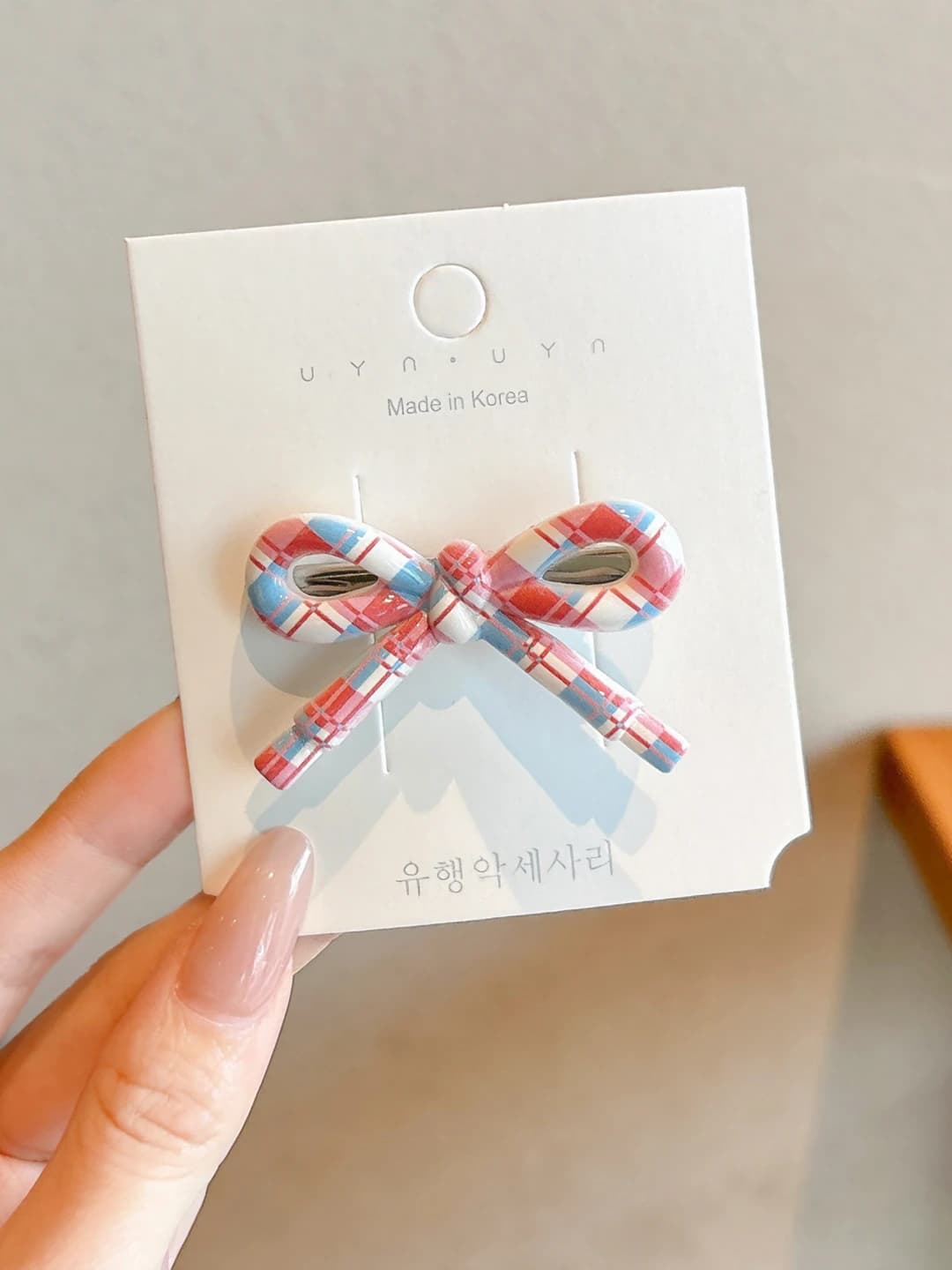 Blue plaid bow ~5 cm