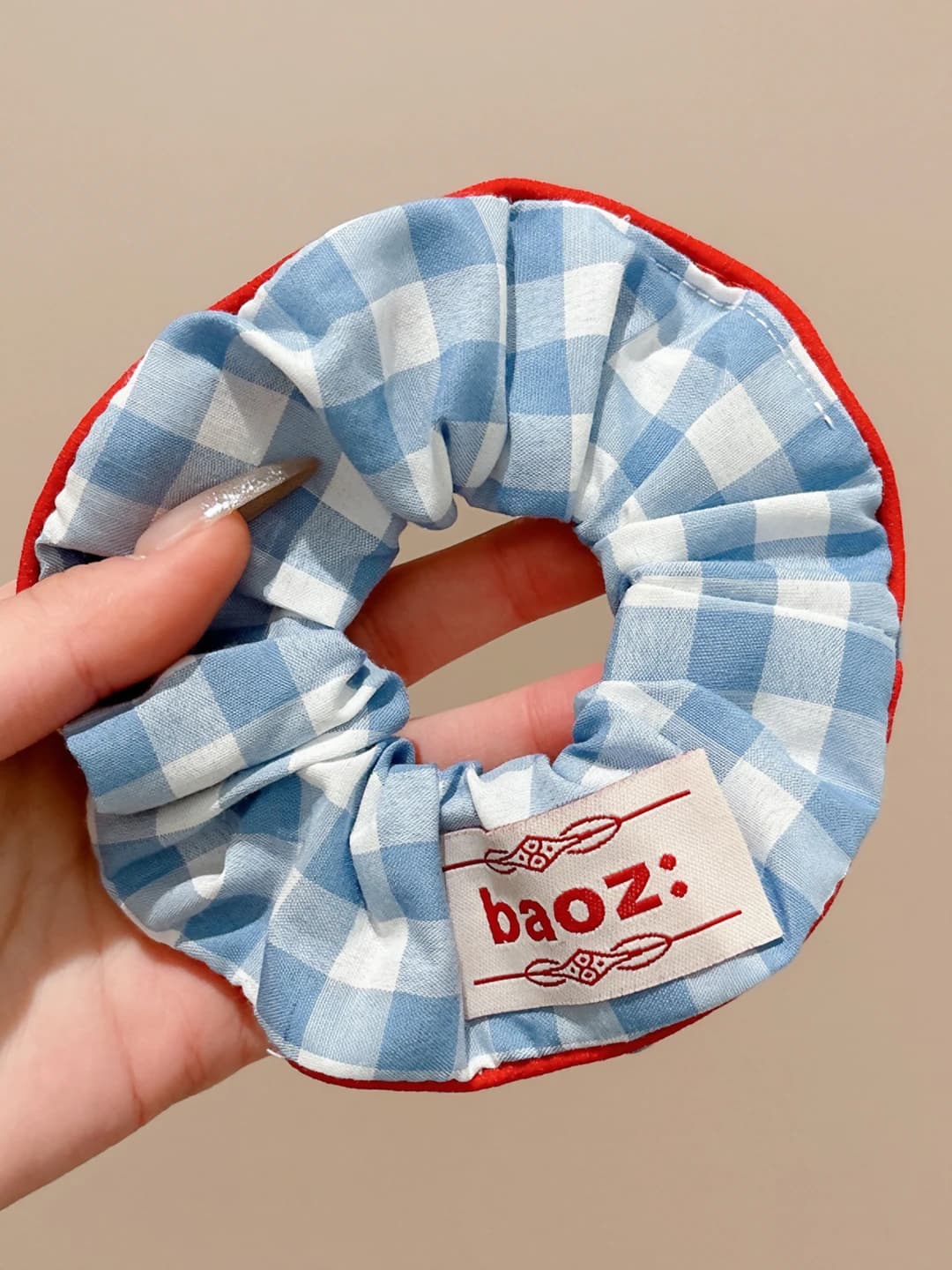 Blue plaid scrunchie ~14 cm