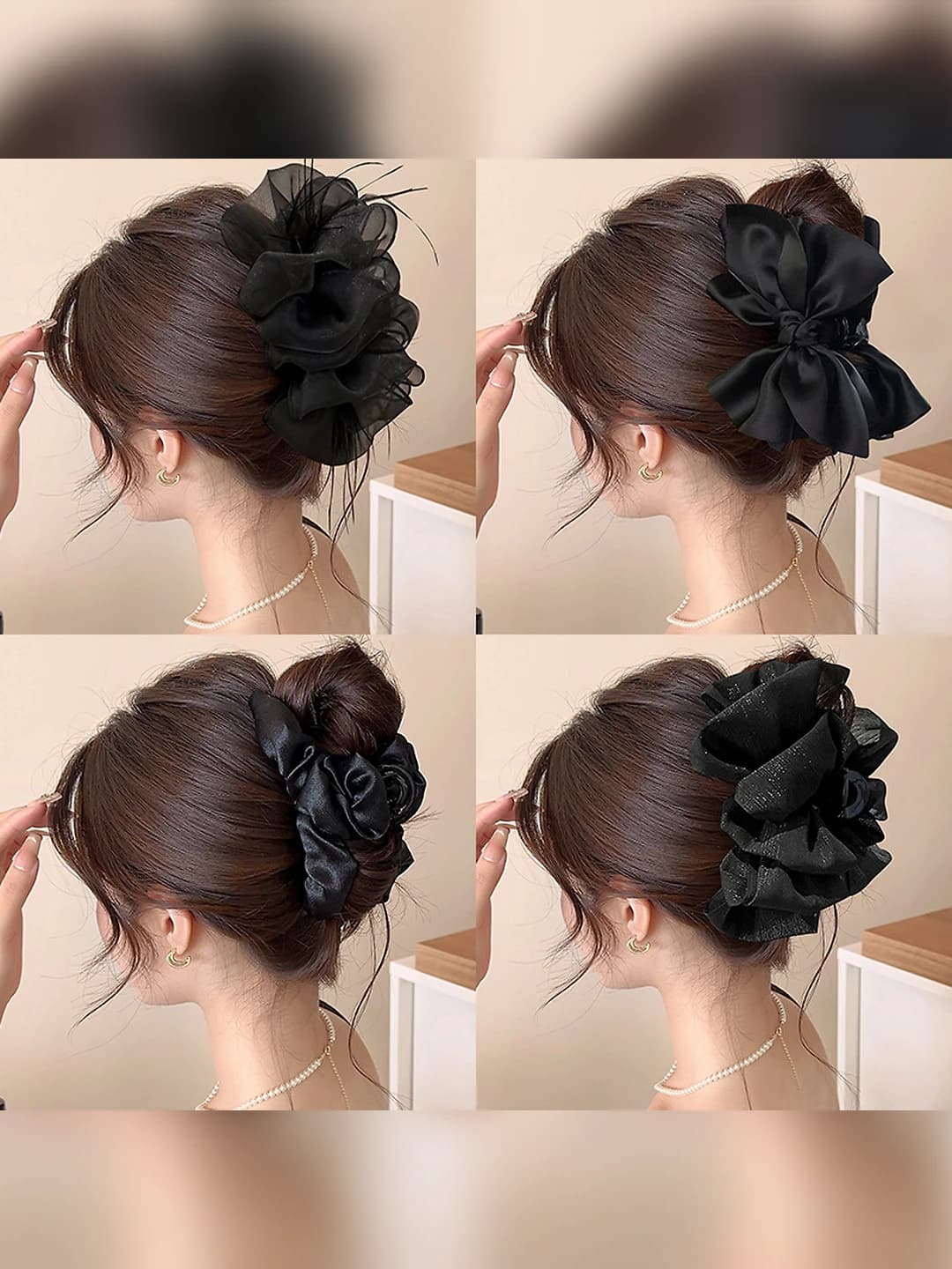 Women's hair clips and combs: large size, handmade, shark shape, with bow design element, sweet style