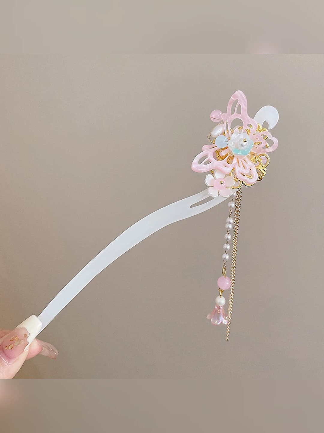 25# Pink butterfly white jade