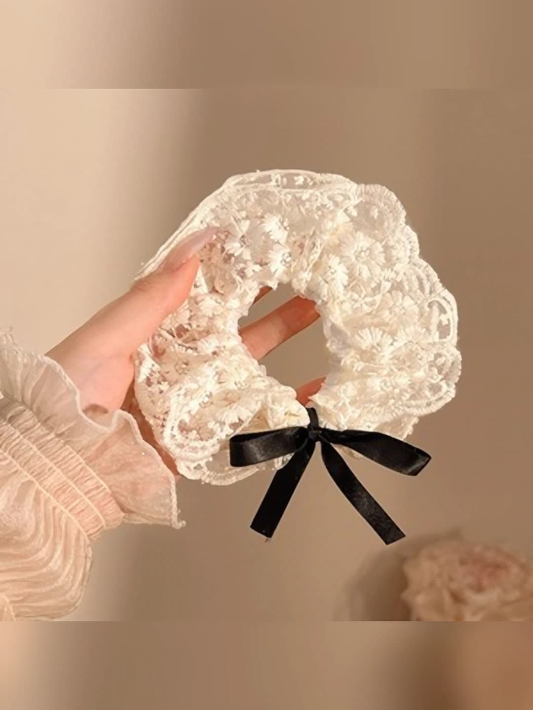 Black lace bow scrunchie