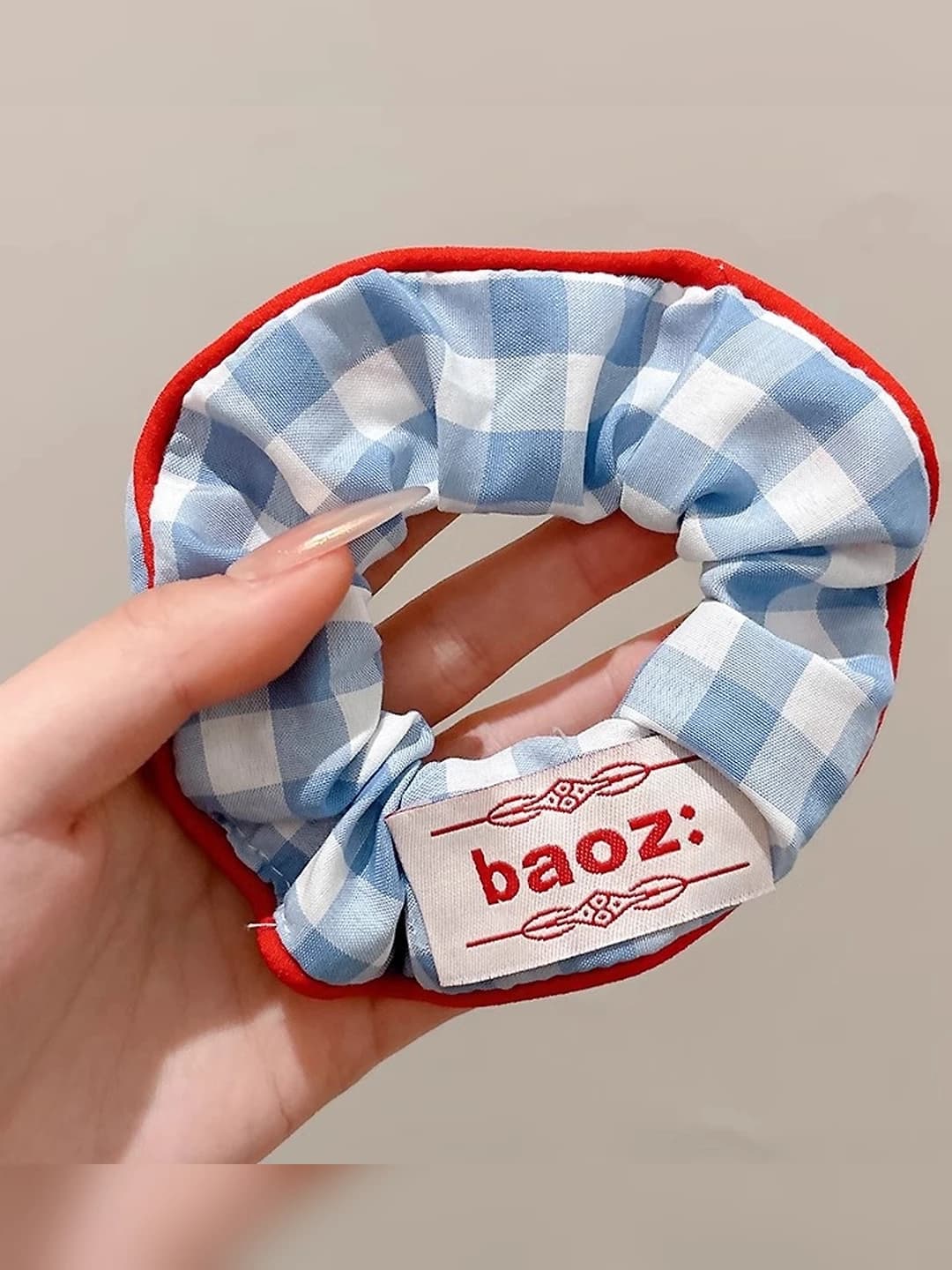 Blue plaid scrunchie ~12 cm