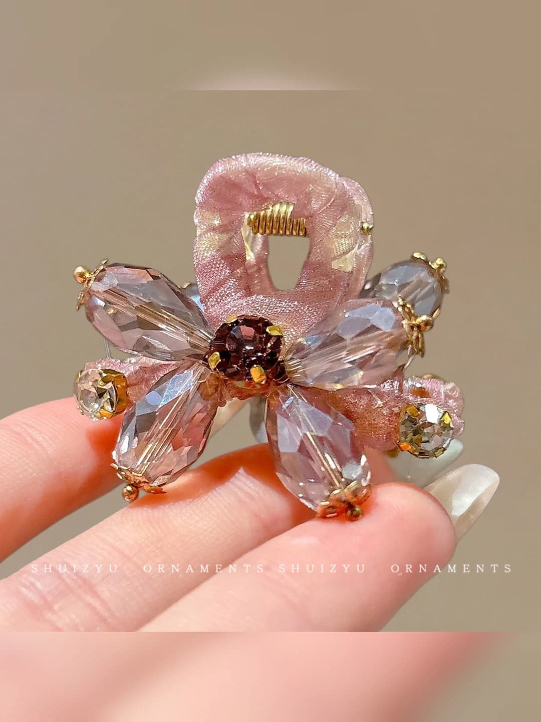1# Pink crystal mini clip ~4.5 cm