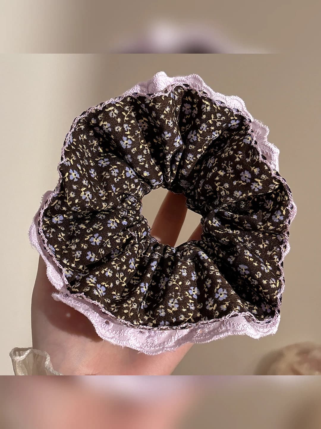 1# Purple floral scrunchie ~16 cm