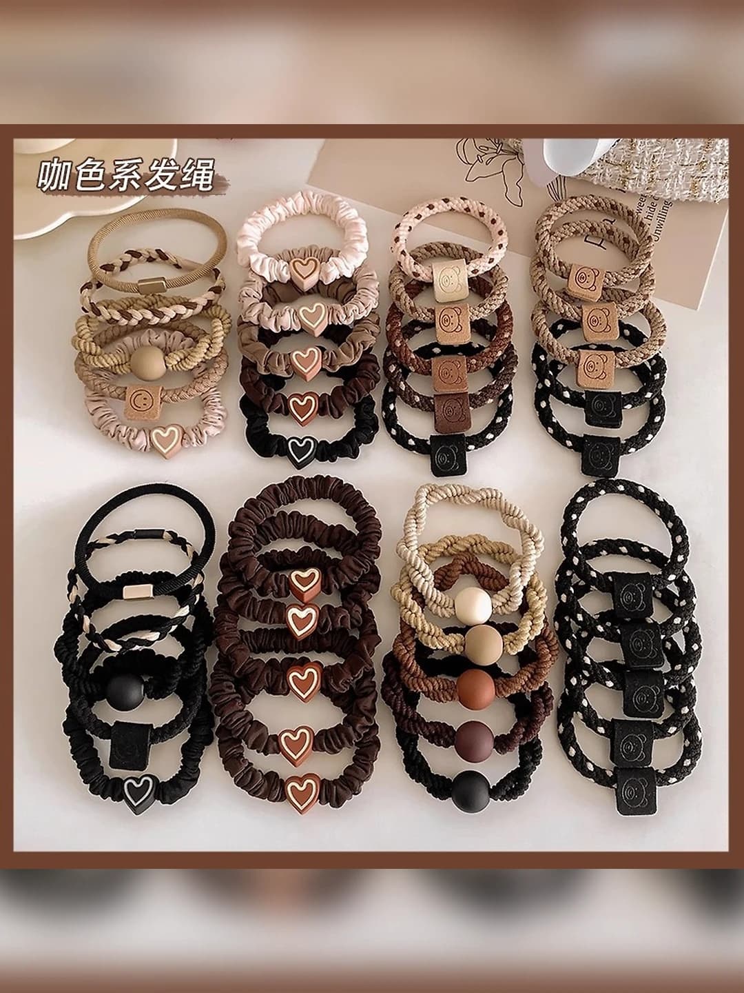 Women's hair ties: high stretch, mixed material, handmade, Japanese-Korean style, round shape