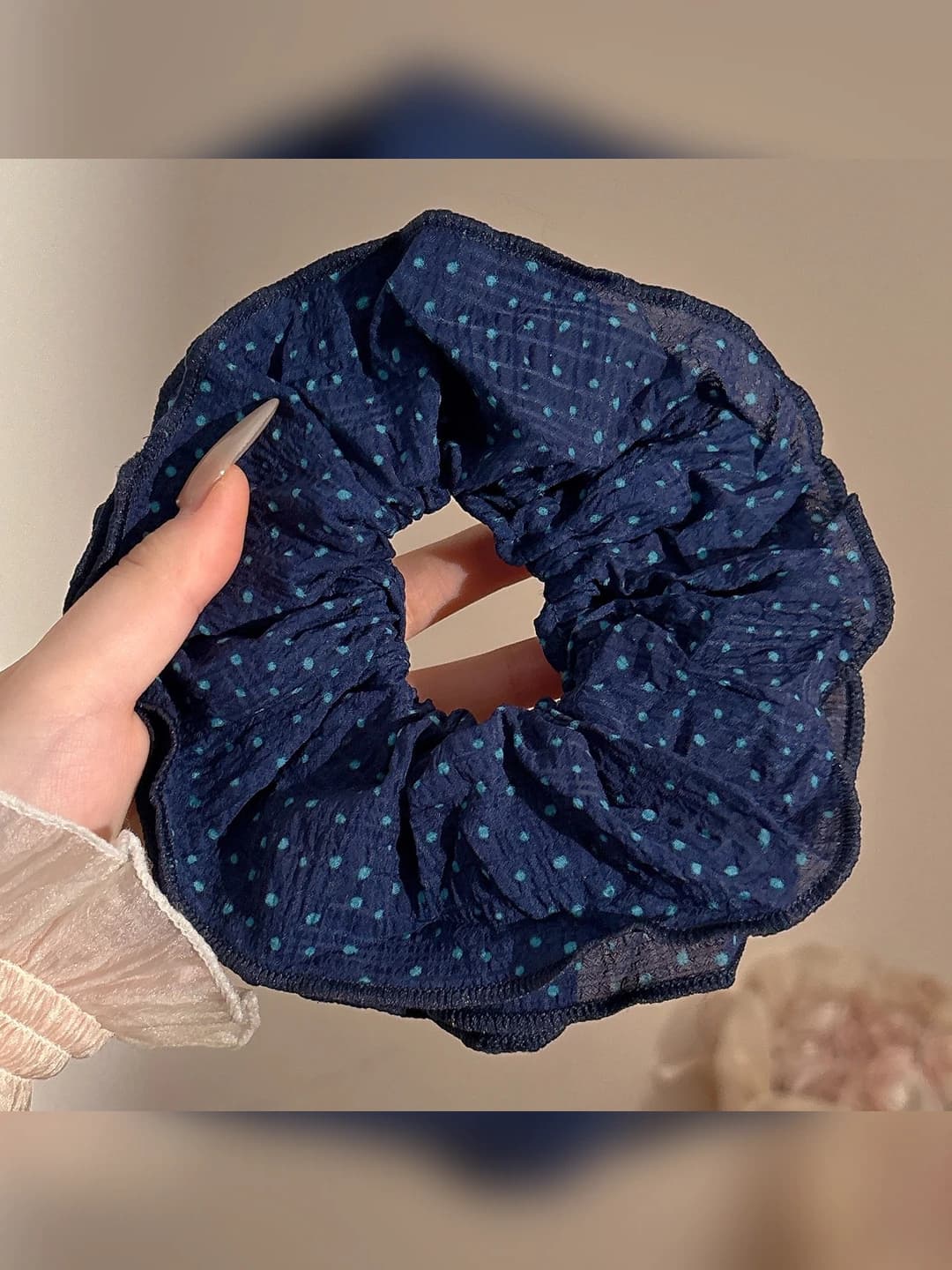 1# Dark blue polka dot hair tie 18 cm