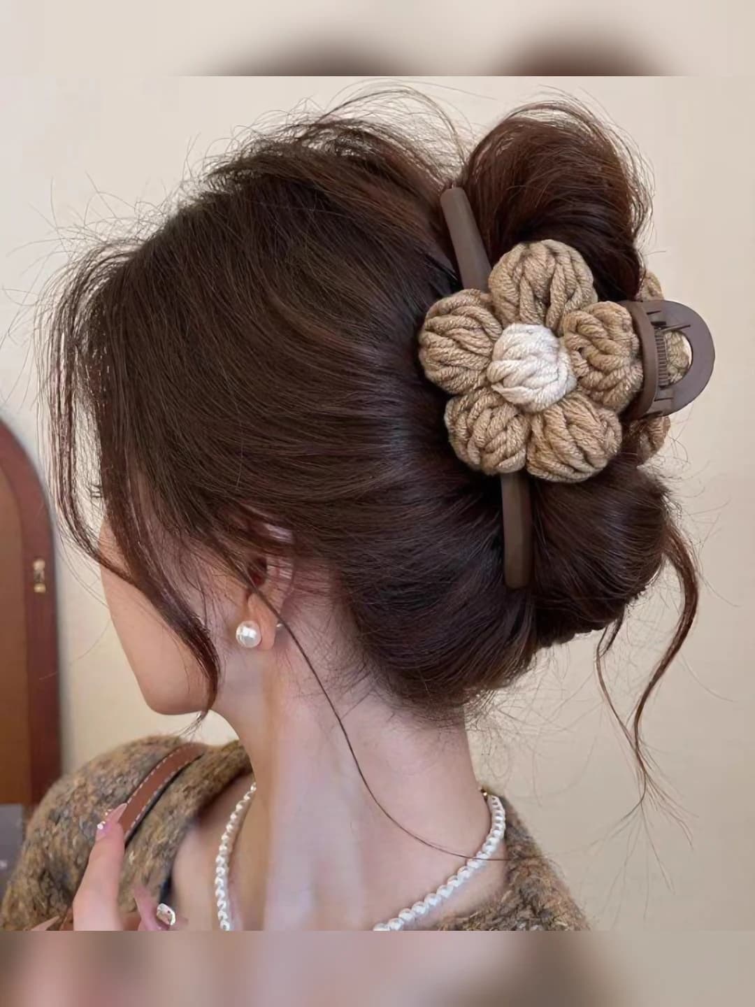 1# Coffee floral clip ~11 cm