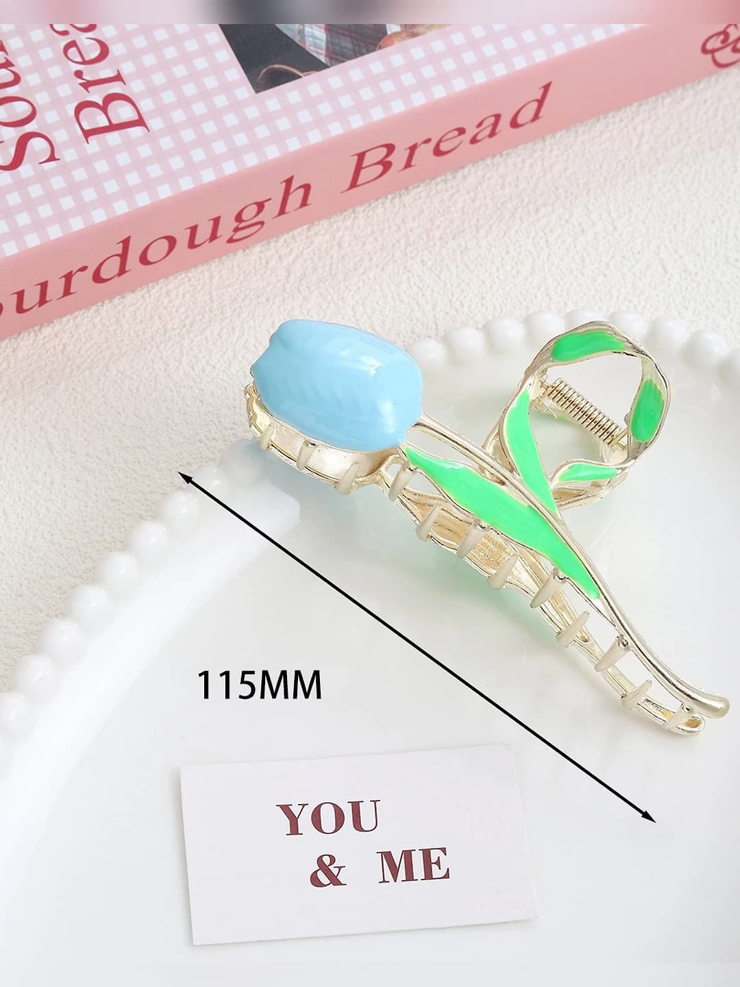 Sky blue alloy rose clip 11 cm