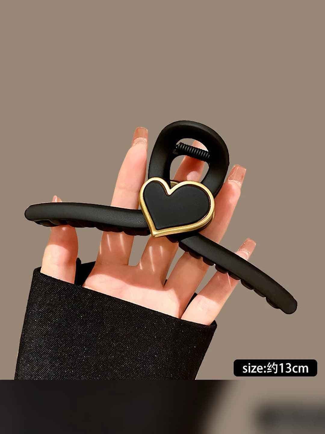 5# Black large heart clip, 13 cm