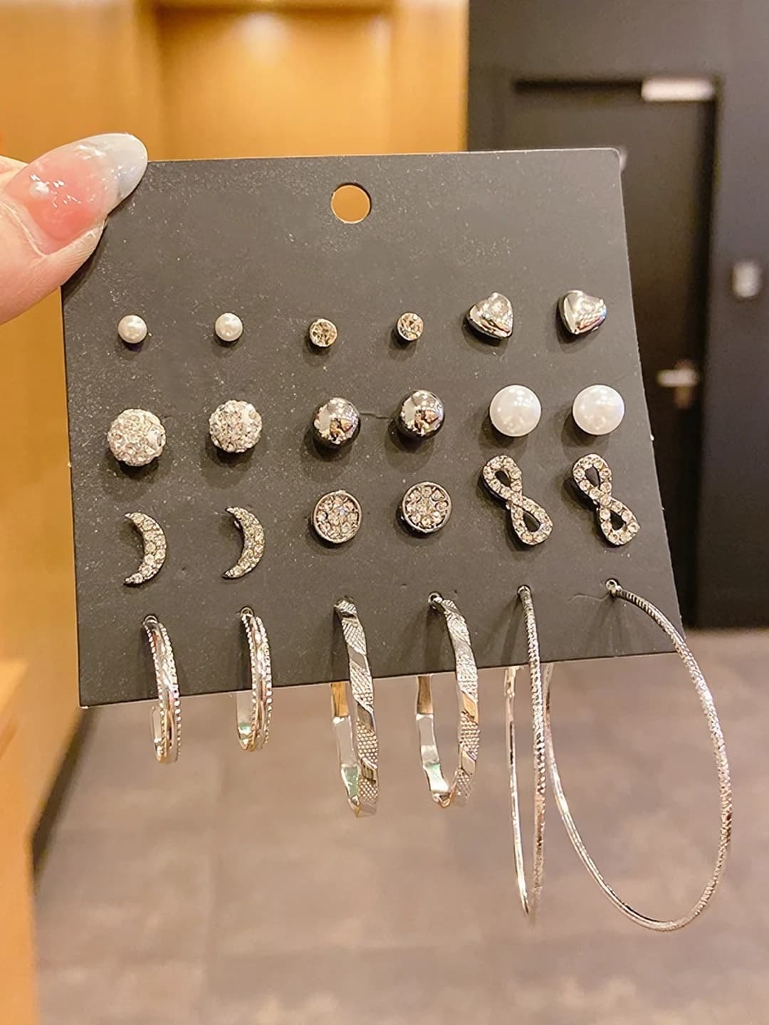 12-piece set, large hoops, silver