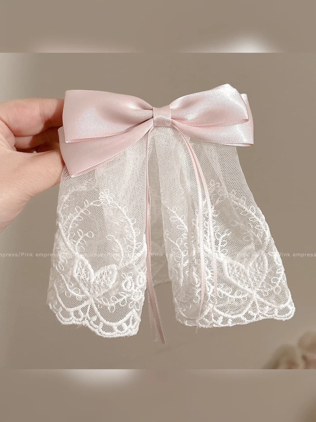 2# Pink lace hair clip ~8.3 cm
