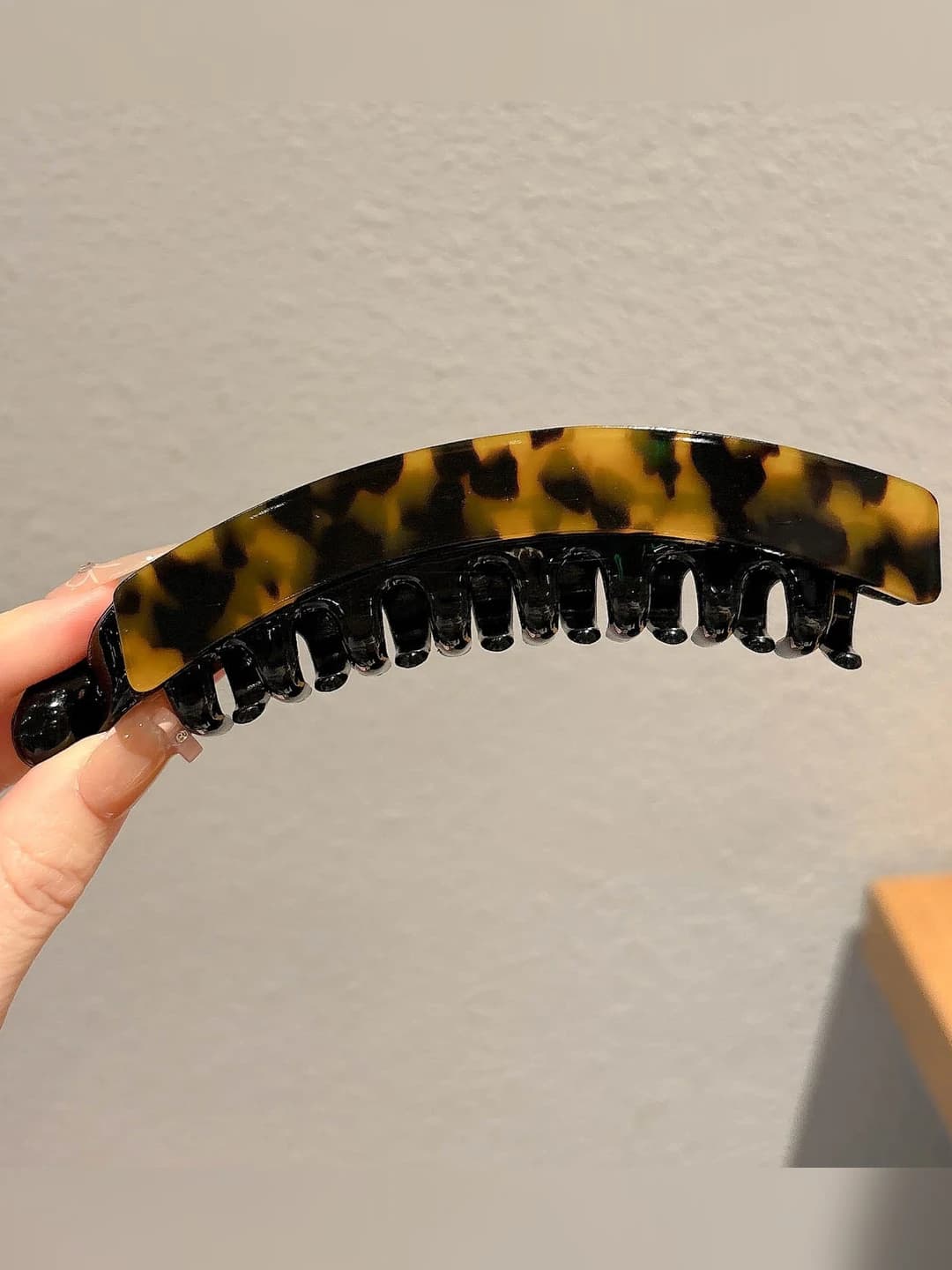 2# Beige polka dot banana clip ~10 cm