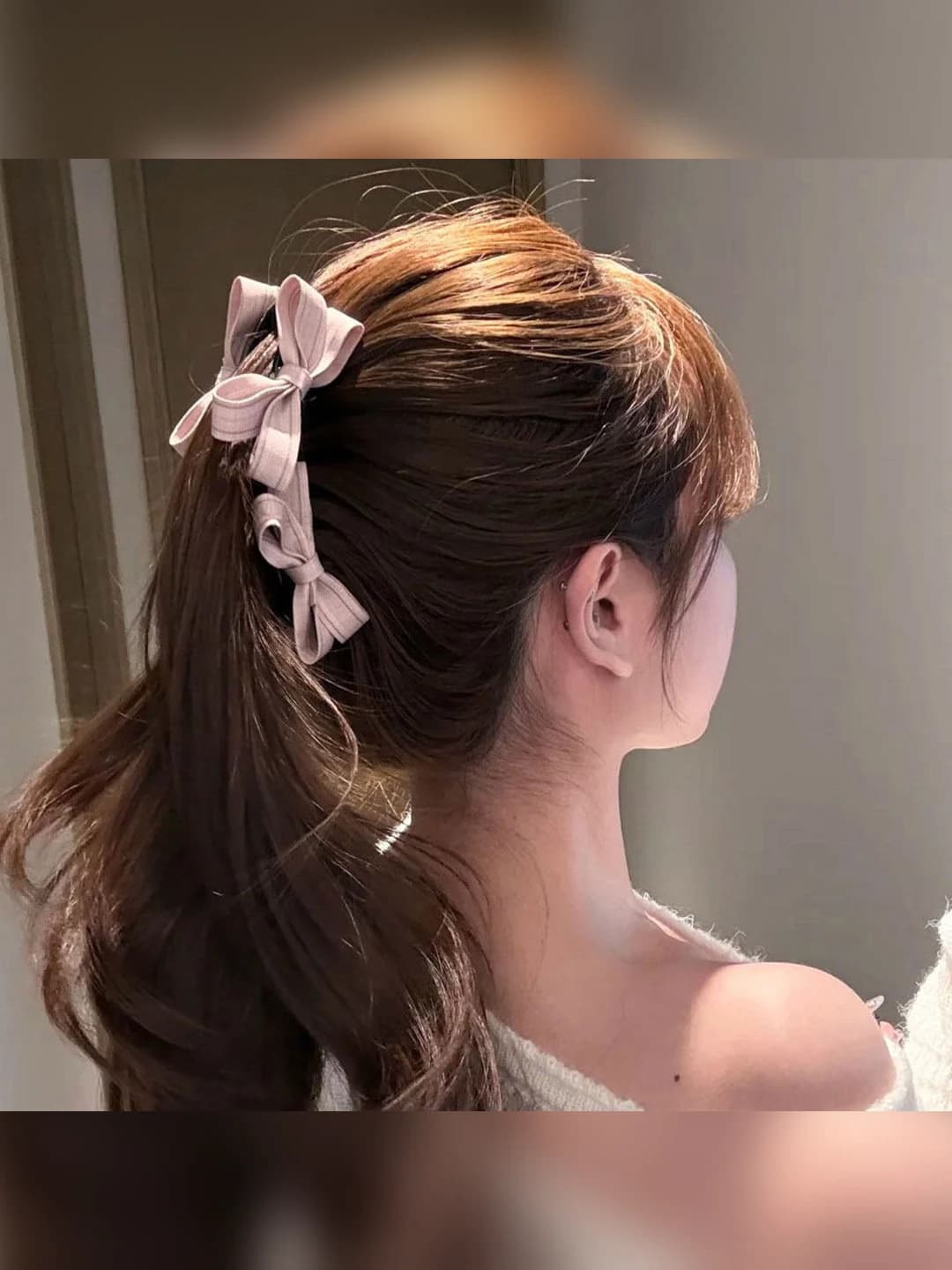 1# Pink double-sided bow banana clip base 13 cm