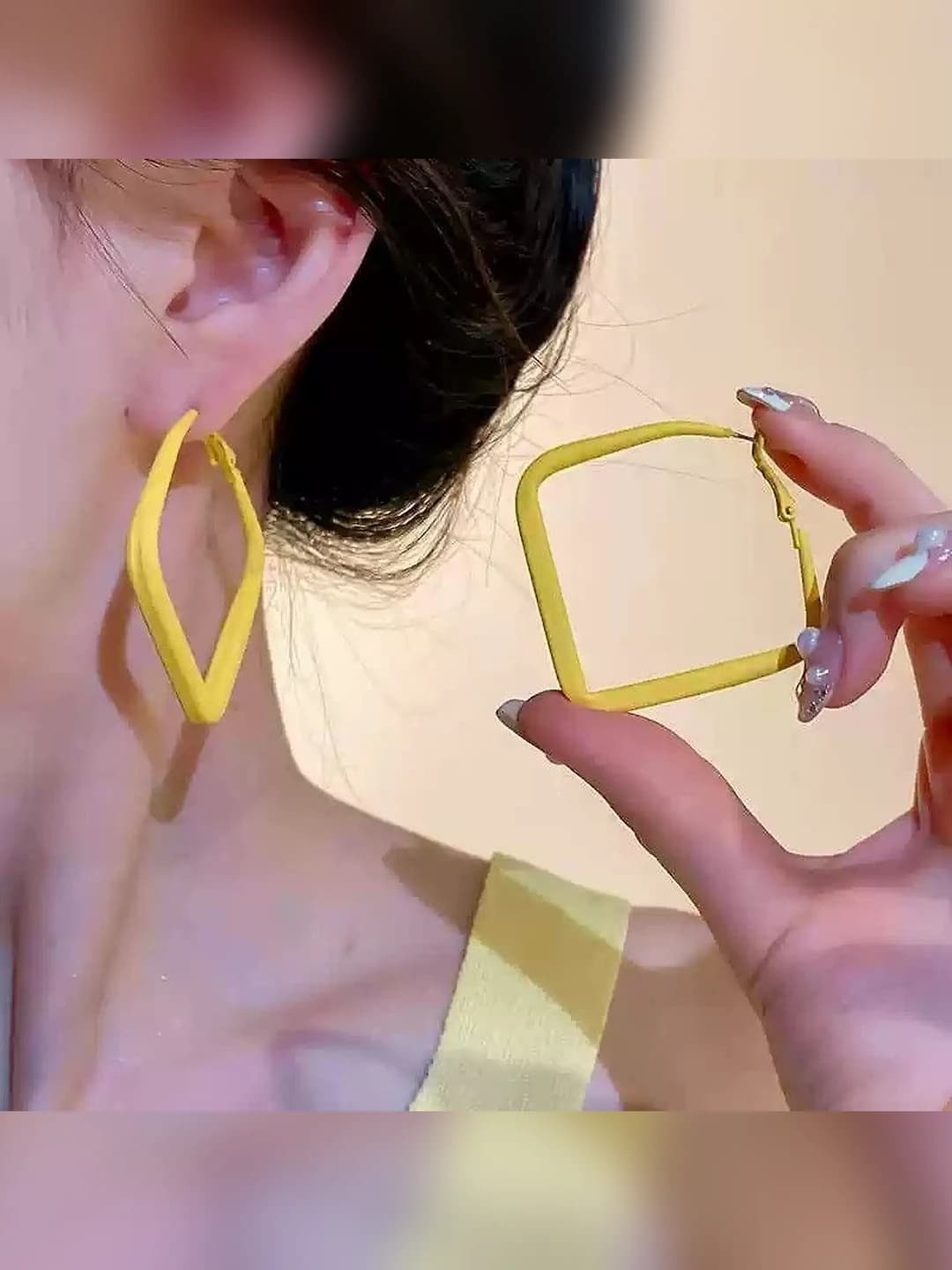 1# Yellow 5 cm square hoop earrings