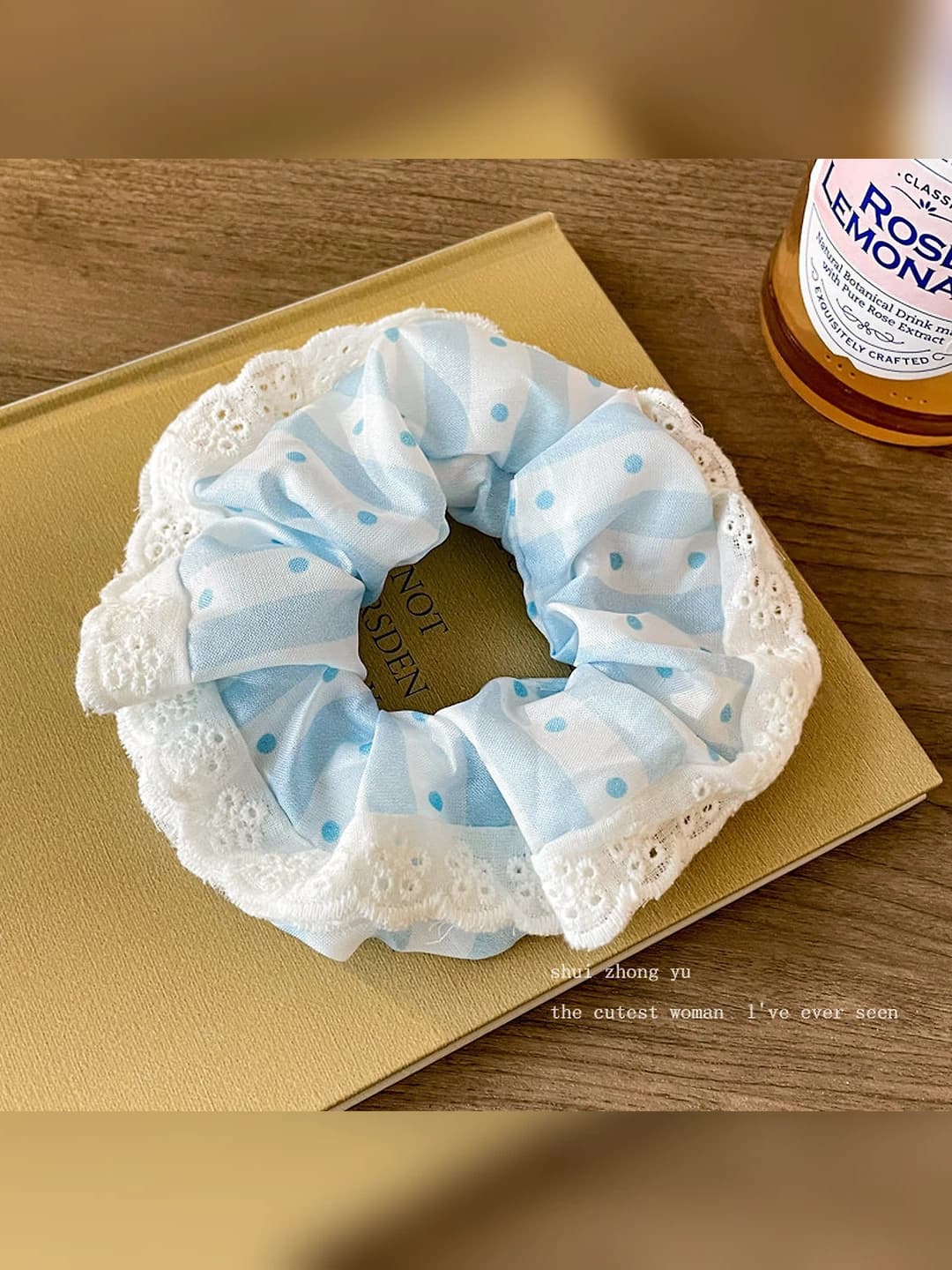 Blue polka dot, lace 10 cm