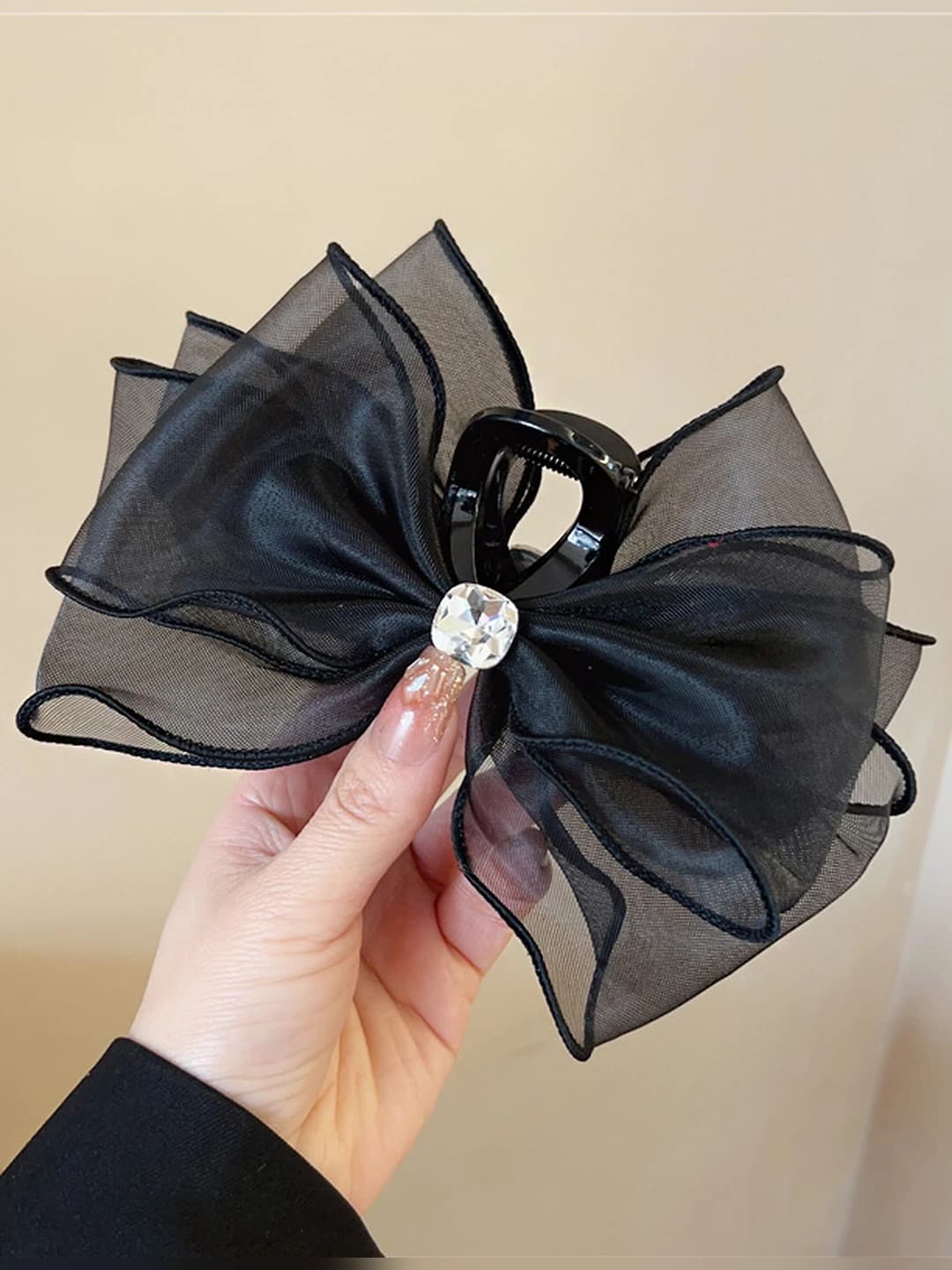 1# Black mesh crystal clip 11 cm, 16.5 cm