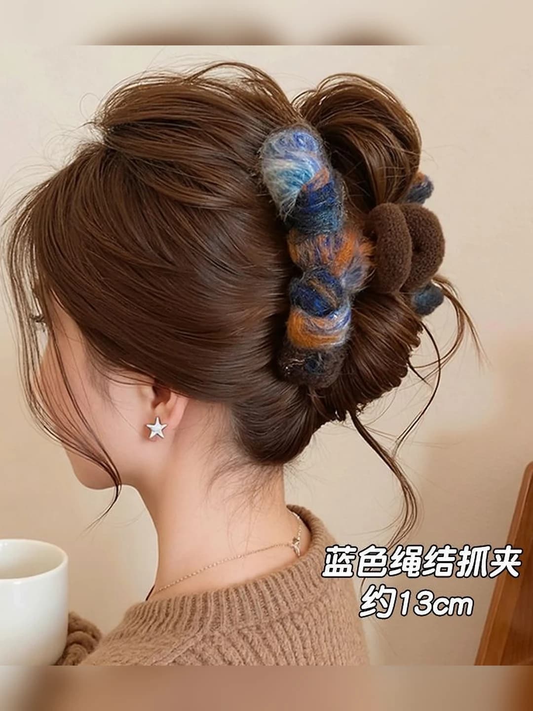 3# Blue-grey, large bow clip, ~13 cm