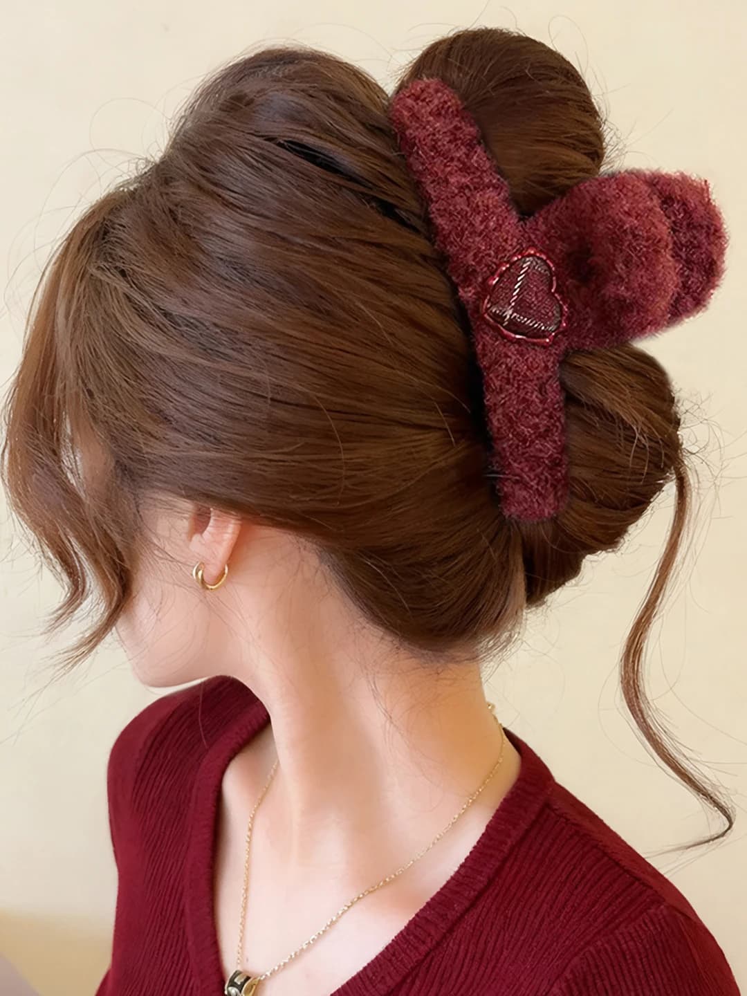 Festive red, heart plaid, ~14 cm