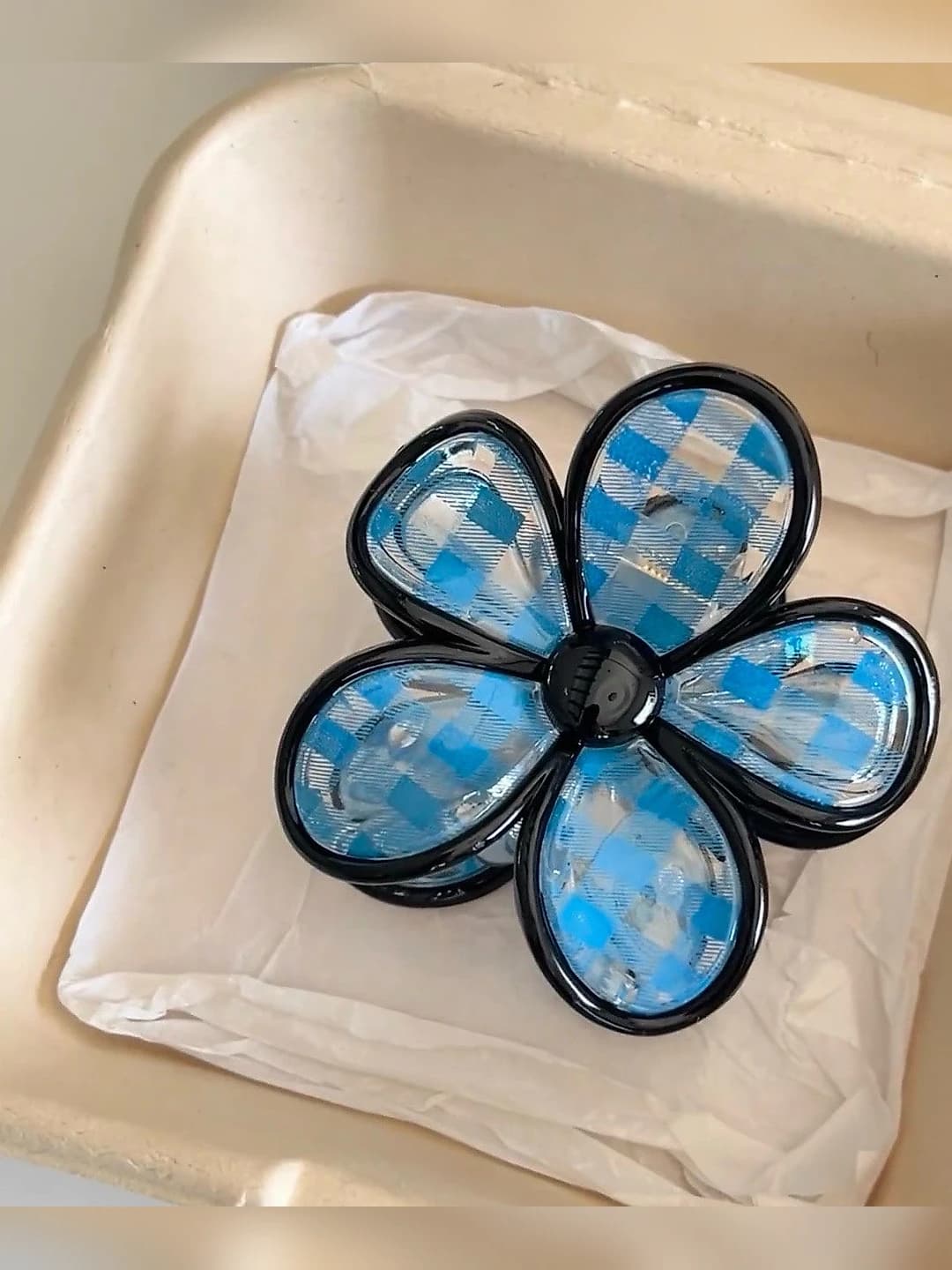 2# Blue plaid flower ~7.5 cm