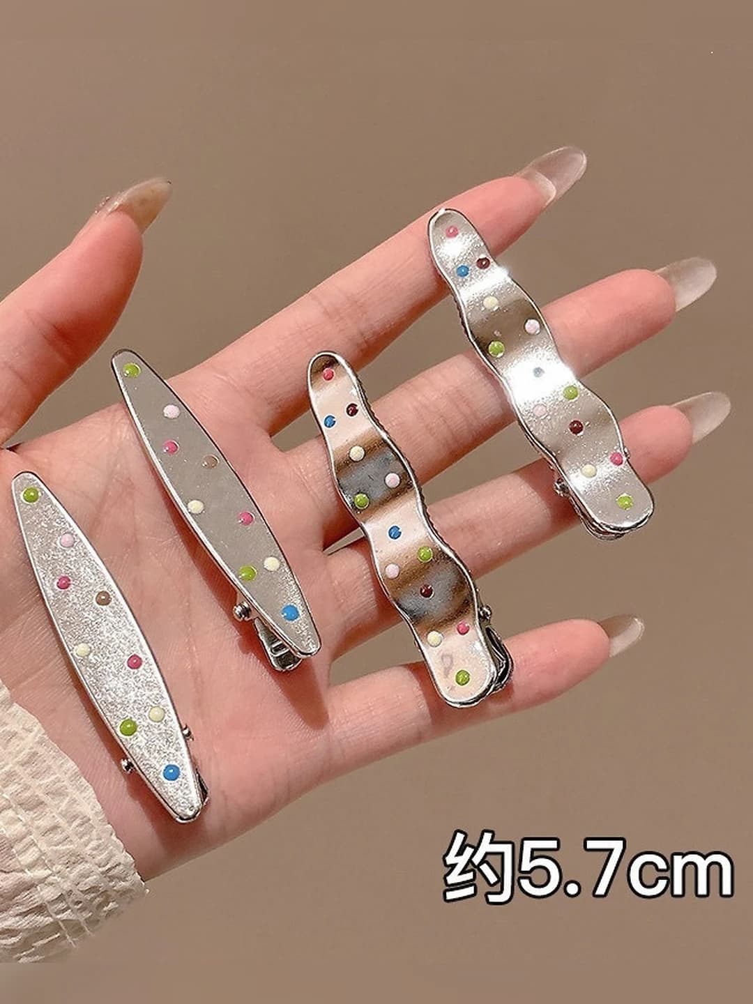 Metal, long, polka dot, 4 pcs