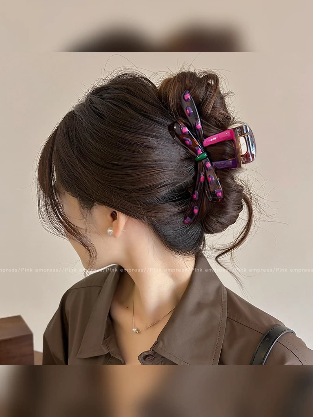 1# Pink-purple polka dot bow-12cm