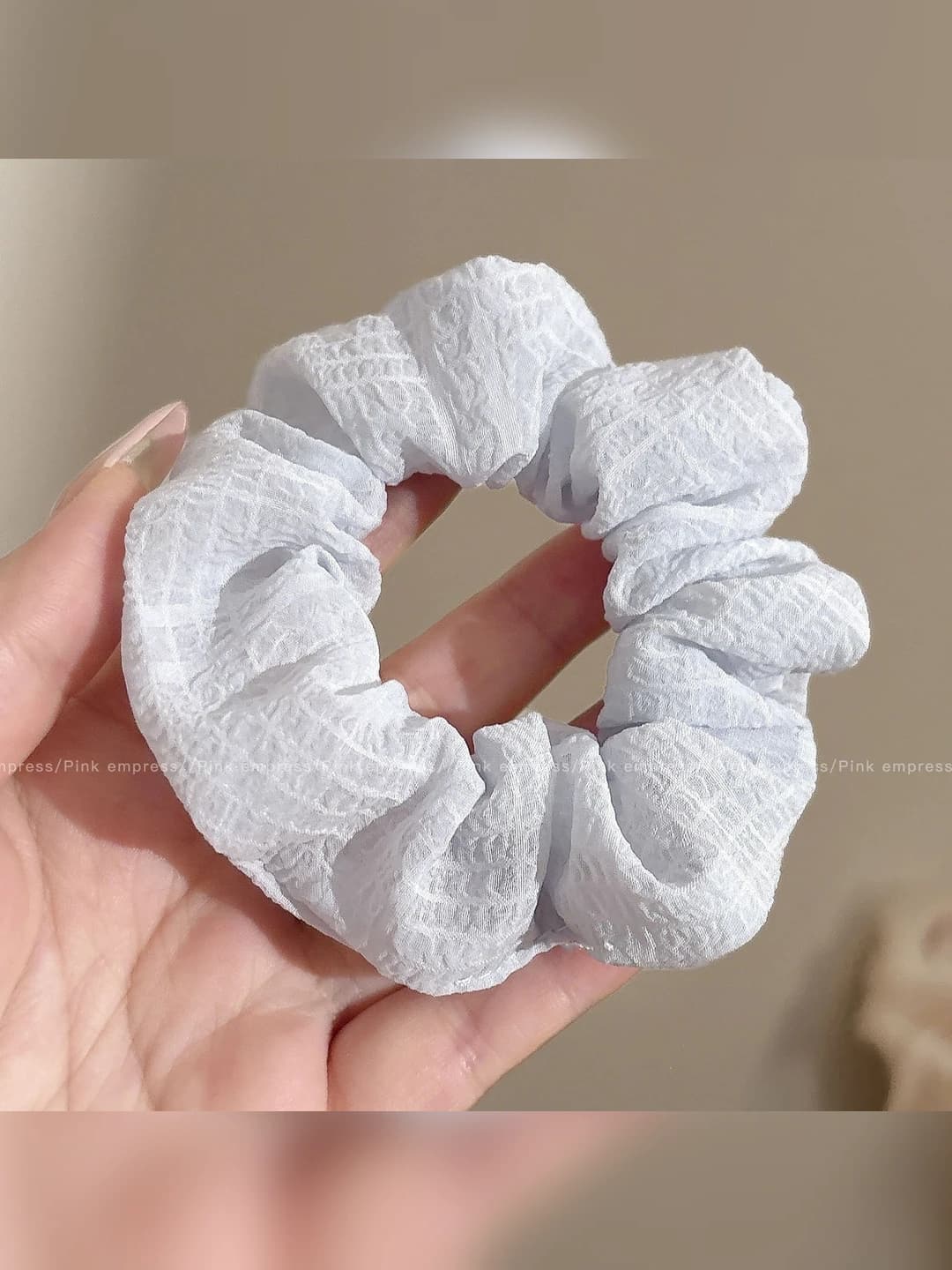7# Sea salt cream mesh scrunchie, 9.5 cm