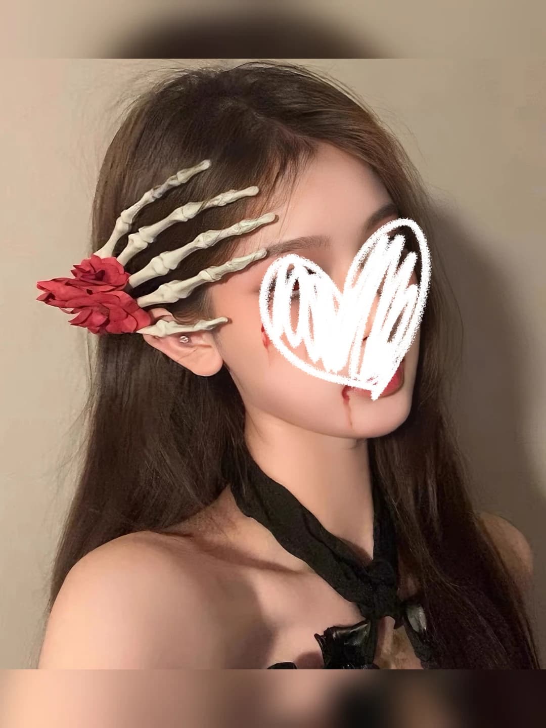 Women's hair clips and combs: black, acrylic, stick-shaped, with rose design element, for Halloween and Christmas