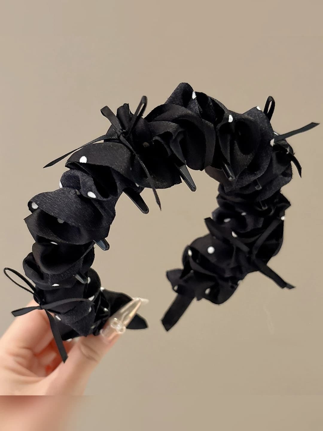 2# Black bow polka dot headband