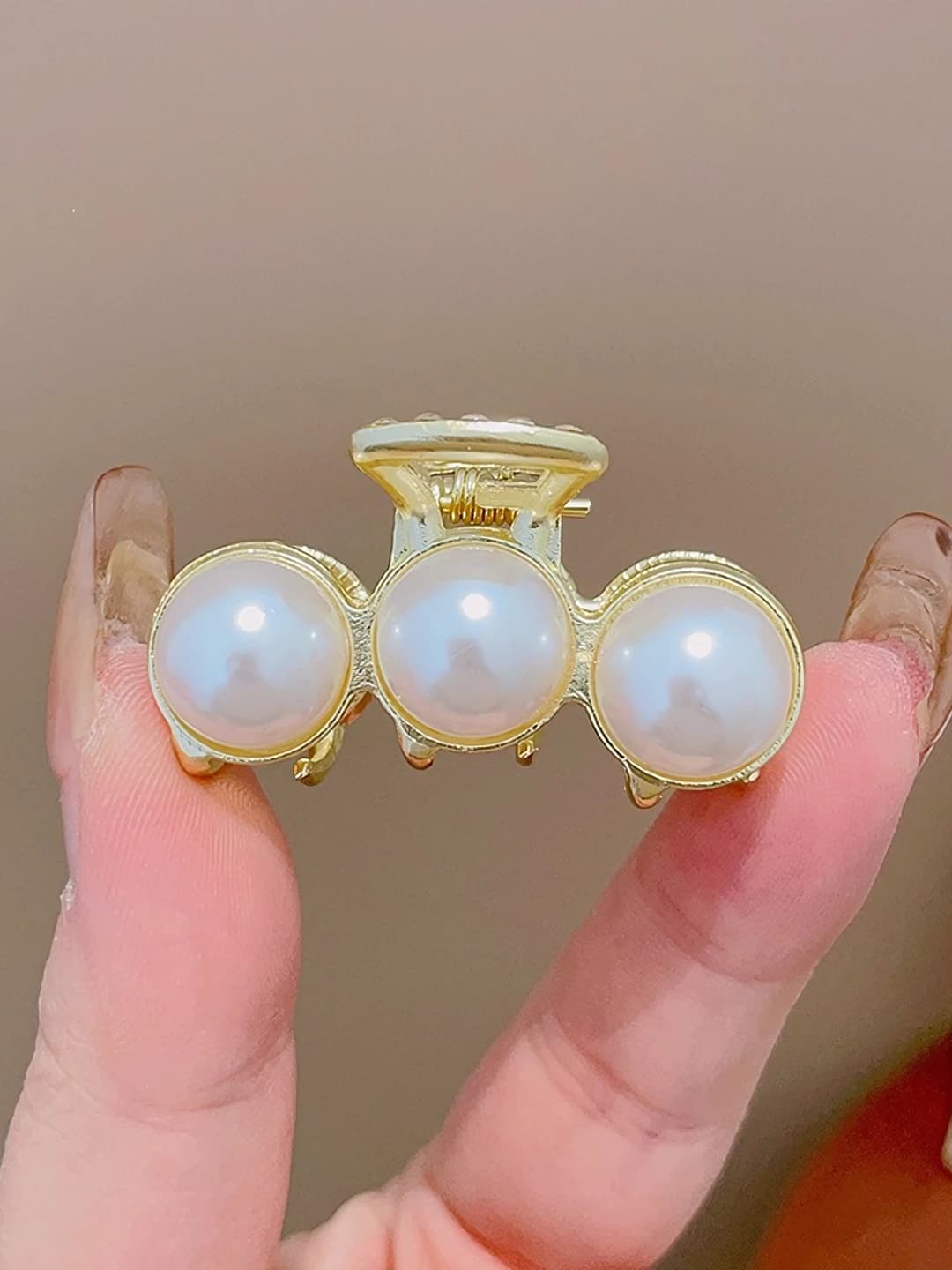 44# Small pearl two-row diamond hair clip, 5 cm