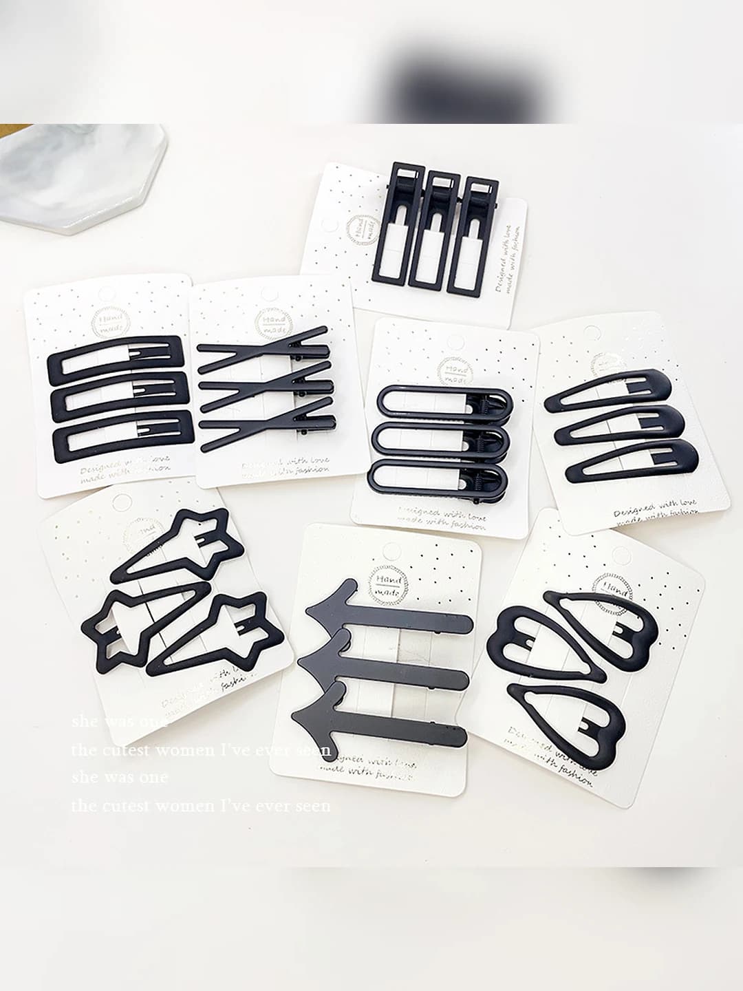 Women's black matte hair clips, summer, star shape
