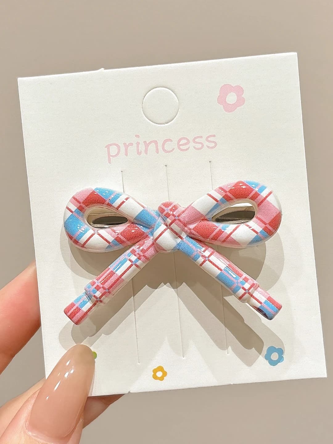 4# Bow, blue plaid, 5 cm