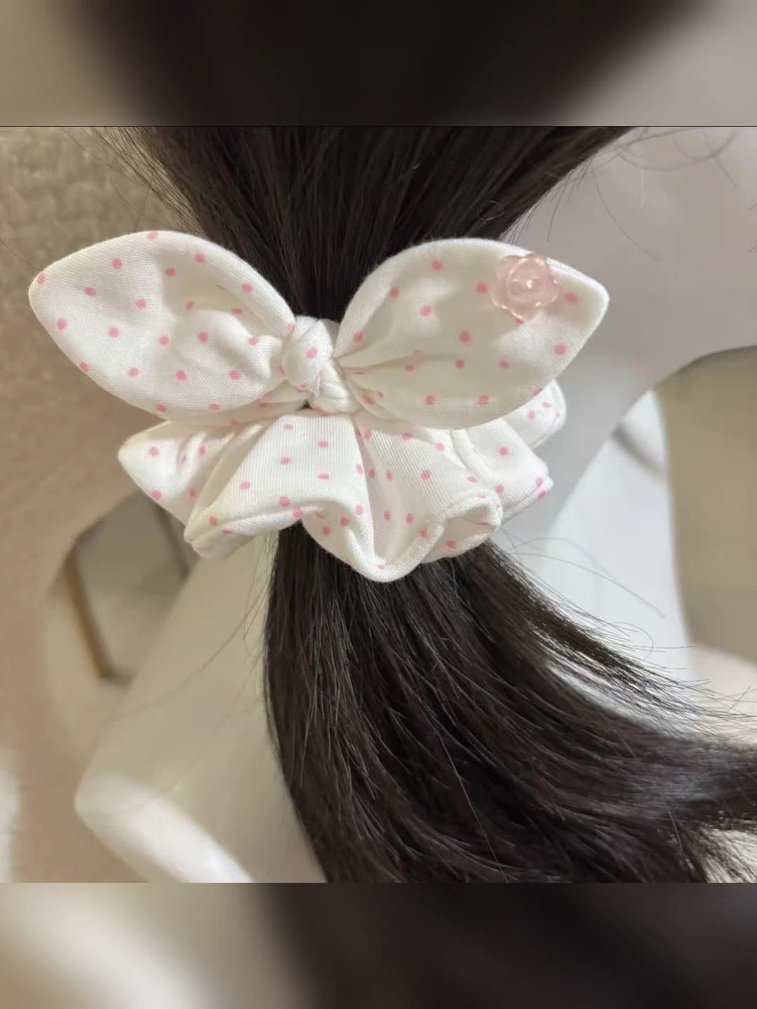6# Pink polka dot, bow, ears, ~8 cm