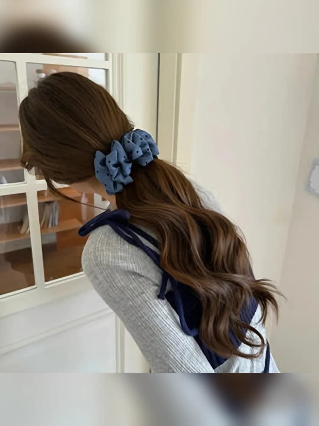 2# Синий горошек банановый зажим [длина ~10cm]