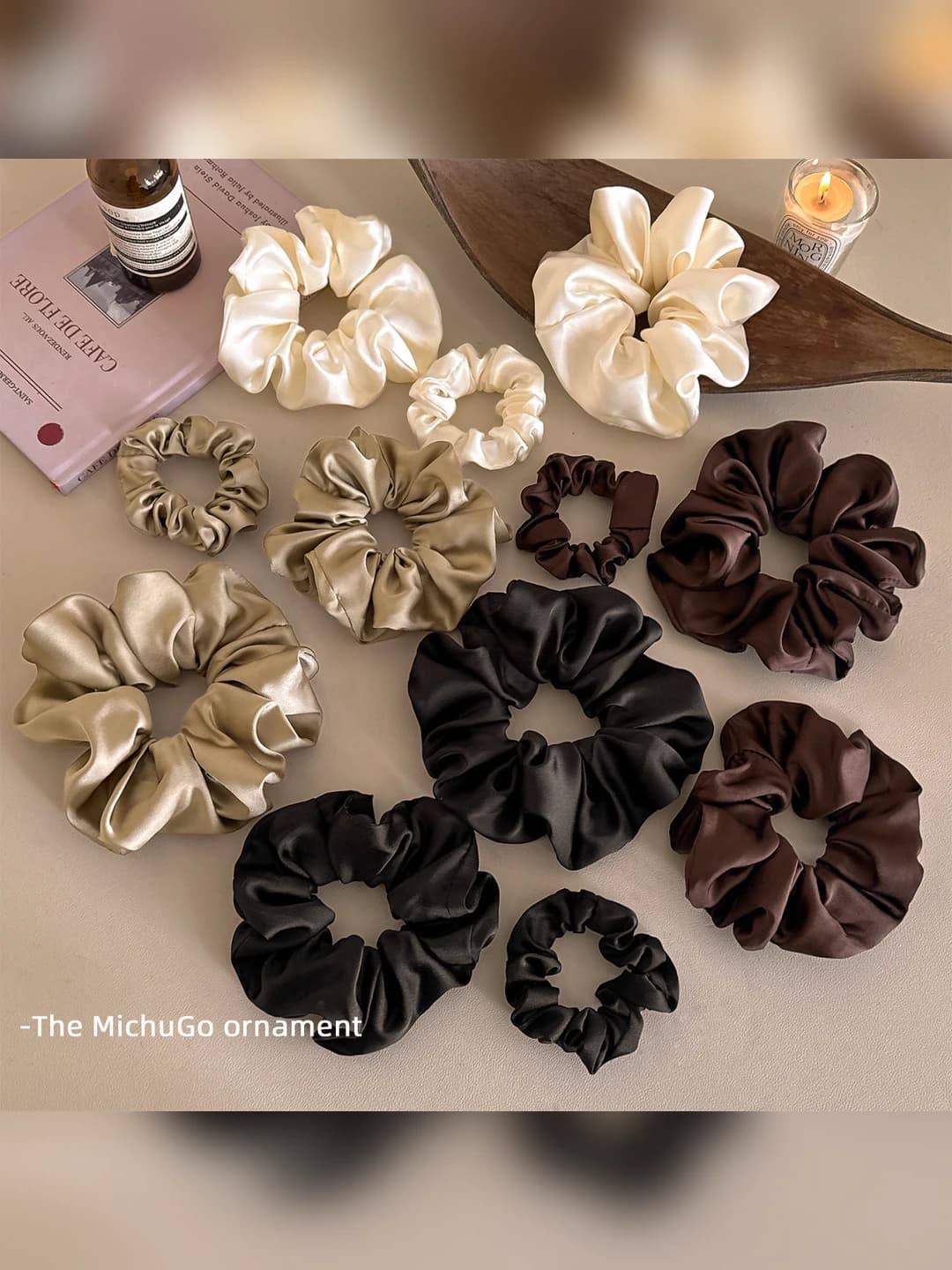Women's French satin solid colour stretch hair scrunchie